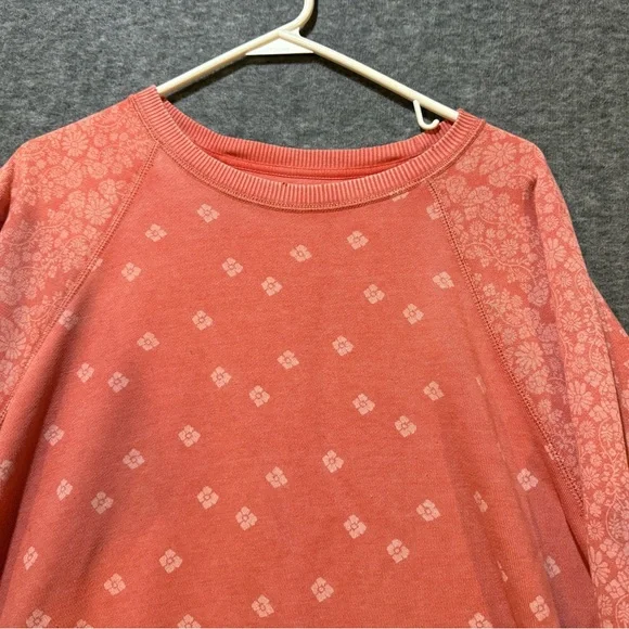 Aerie Sweatshirt womens Medium pink coral floral soft distressed oversized comfy - Picture 2 of 14